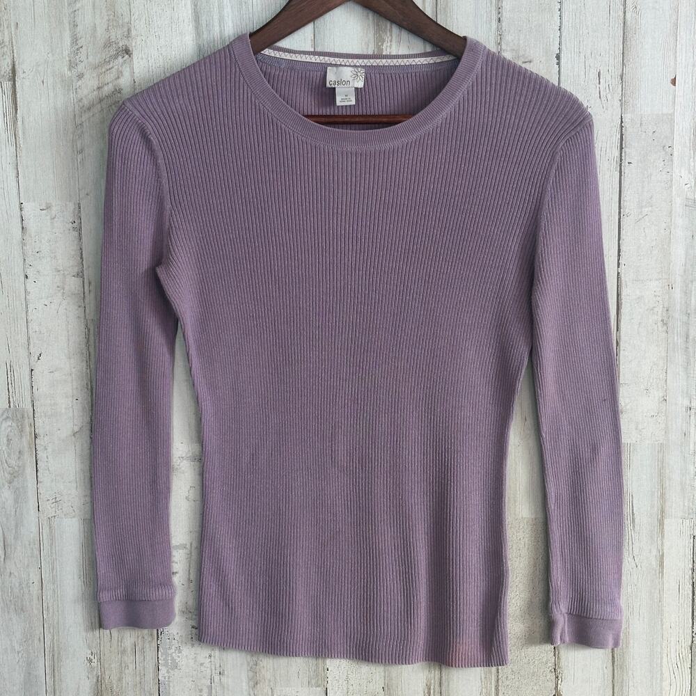 Caslon Ribbed Thermal Shirt Top Medium Lilac Purple 100 Cotton Y2K Soft Girl GUC